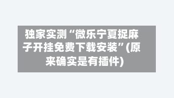 独家实测“微乐宁夏捉麻子开挂免费下载安装”(原来确实是有插件)