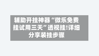 辅助开挂神器“微乐免费挂试用三天”透视挂!详细分享装挂步骤